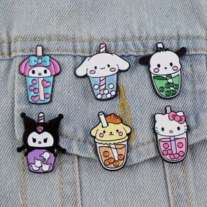 Sanrio 6pcs Kuromi Brooche Cute Hello Kitty Pin jacket Backpack Clothing Jewelry